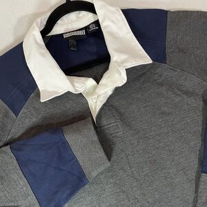 PENNANT SPORTSWEAR XL BLUE GRAY STRIPE LS RUGBY POLO SHIRT 7180 PRIORITY